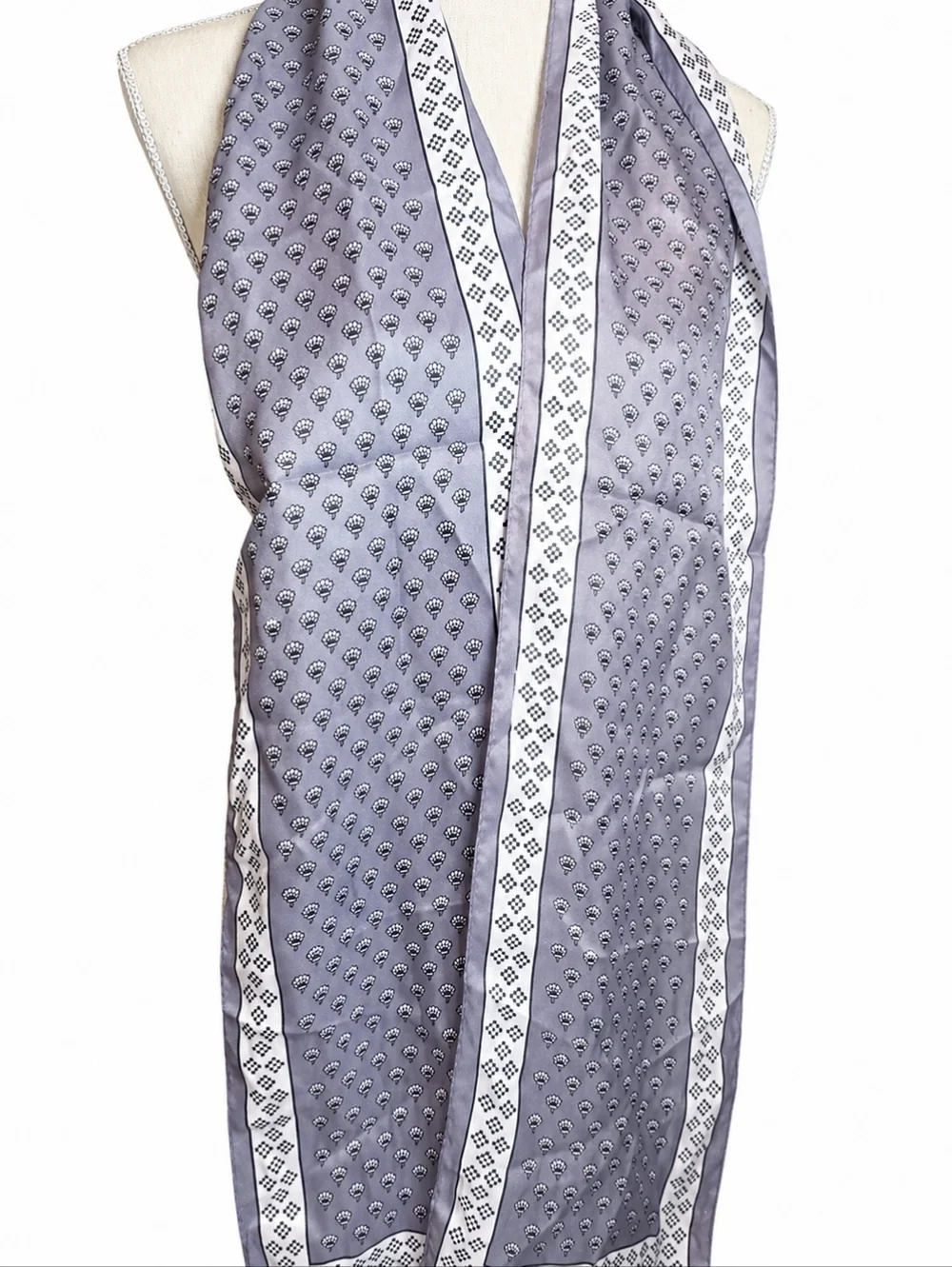 Vintage Japan Silky Geometric Print Scarf in Lavender and White